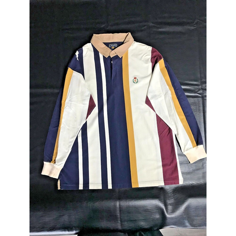 Vintage Chaps Ralph Lauren Rugby Shirt Mens L Colorblock Striped Crest 90s Rare